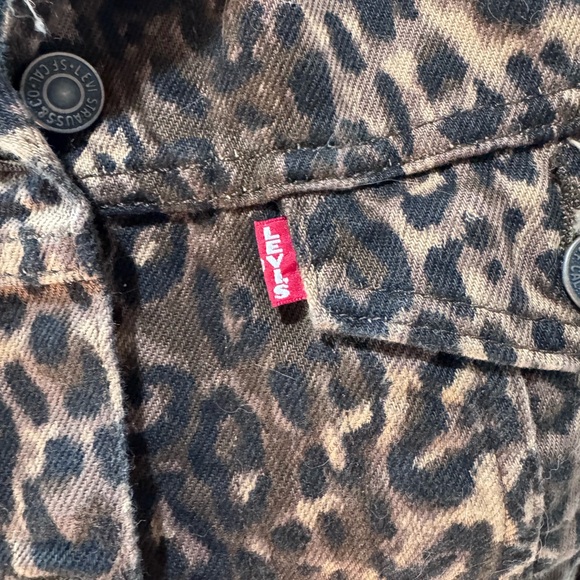 Levi's Premium Brown Black Leopard Print Denim Small Jean Jacket - Picture 3 of 7